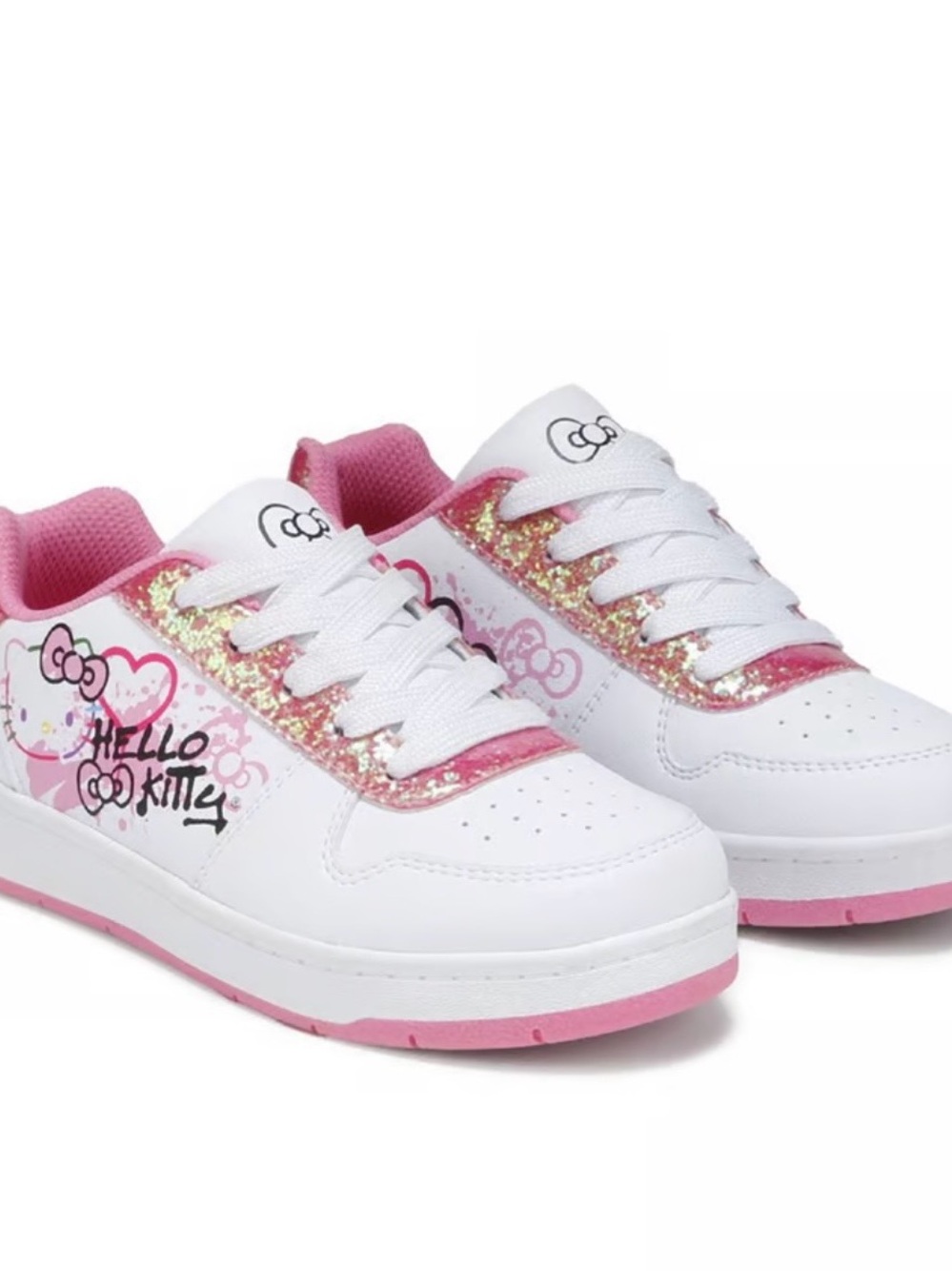 Hello Kitty White and Pink Glitter Lace-Up Sneakers for Kids